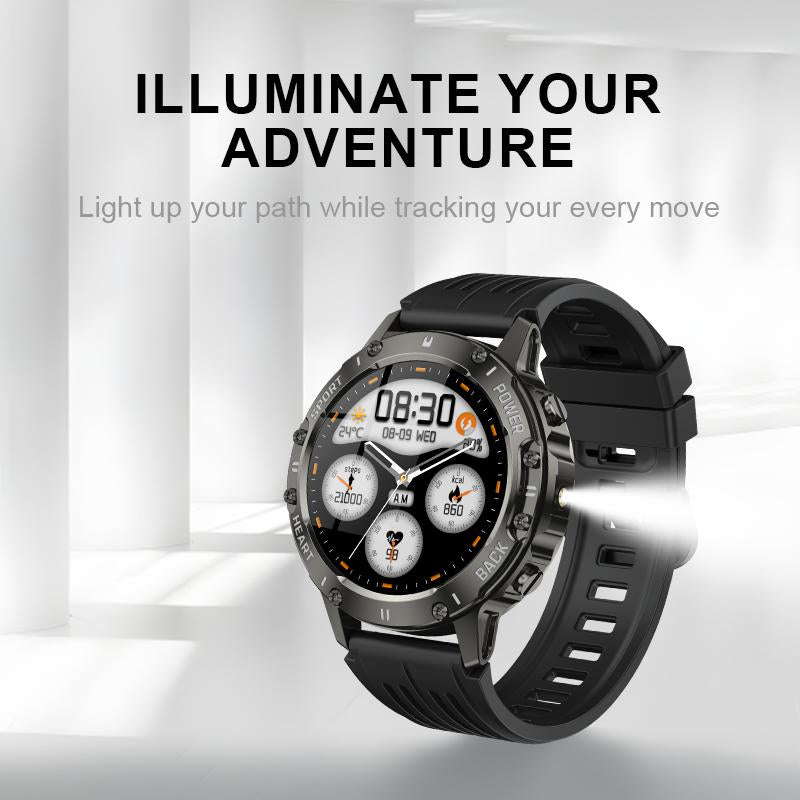 Advanced Smart Watch with Integrated Flashlight, Call and Text Functionality, 100+ Sports Modes, Pedometer, and Calorie Counter - Ideal Wearable Gift for Father's Day in Cyber Black