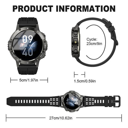 Advanced Smart Watch with Integrated Flashlight, Call and Text Functionality, 100+ Sports Modes, Pedometer, and Calorie Counter - Ideal Wearable Gift for Father's Day in Cyber Black